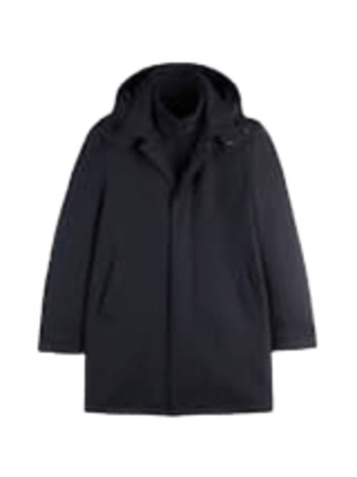 Giaccone da uomo in tessuto tecnico con cappuccio removibile, colore blu FAY | NAM6151037JXRFU807